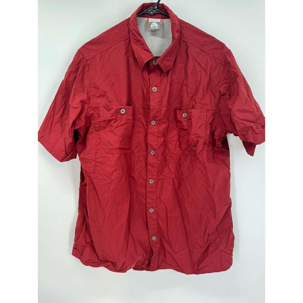 Nike ACG Men's Short Sleeve Button Down Vented Fishing Red Shirt Size‎ Large